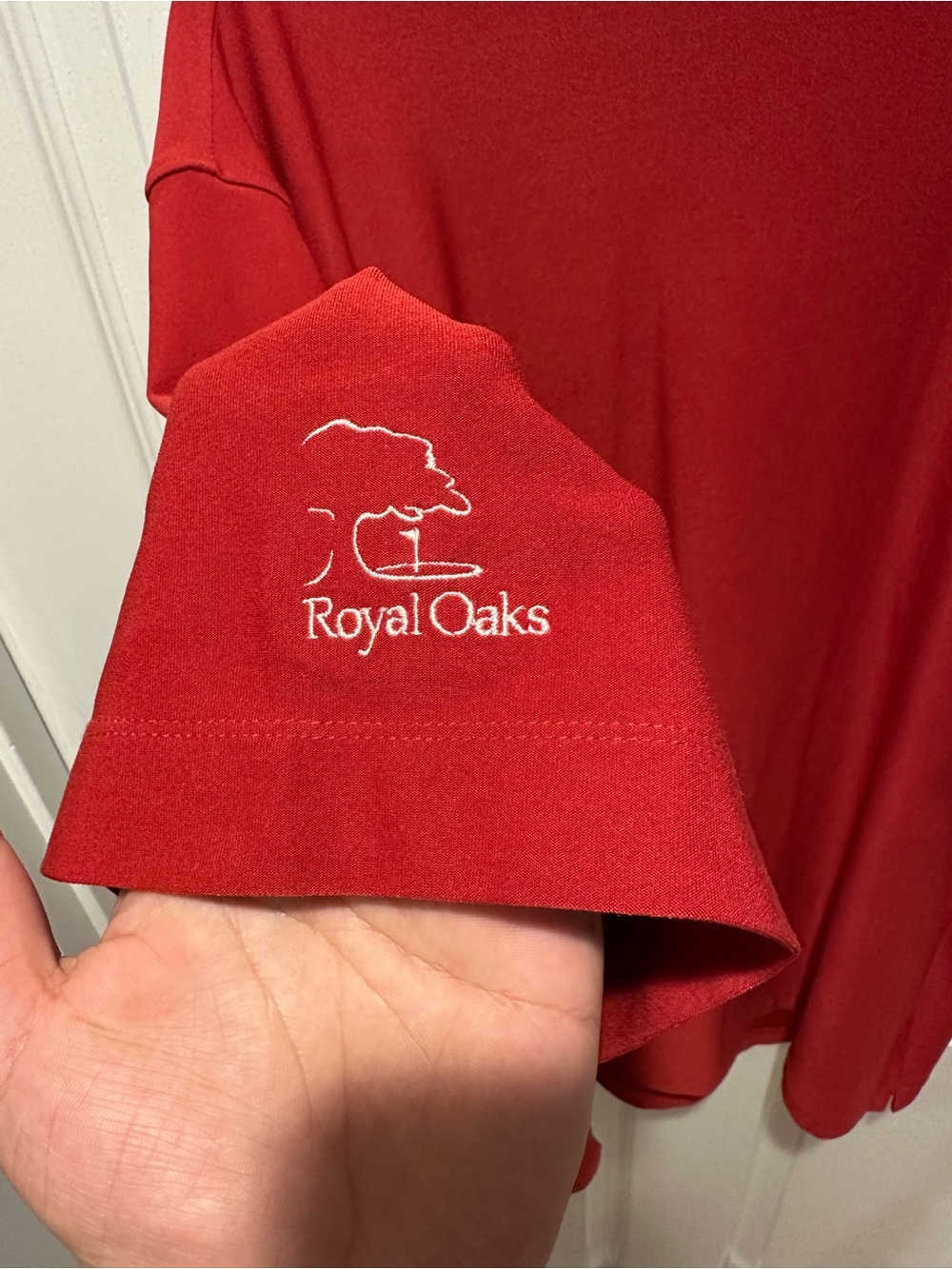 Nike Golf Dri-Fit UV Mock Neck Shirt Mens Large Red Royal Oaks Country Club - Picture 2 of 7
